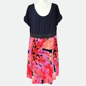 Lane Bryant Empire Waist Ruched Sleeve Dress - Black/Pink - 18/20